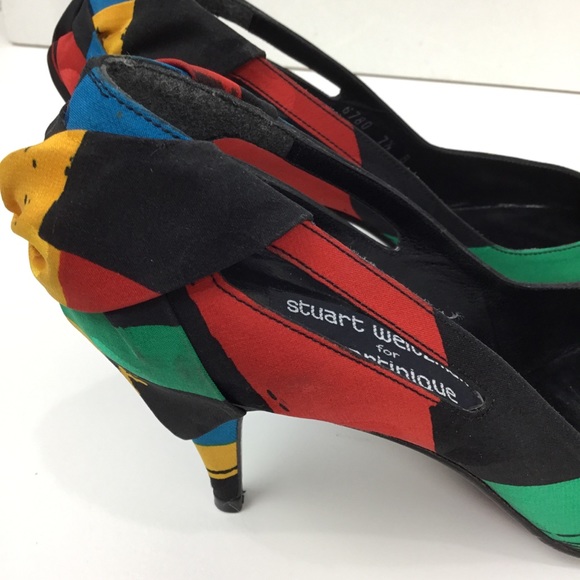 Stuart Weitzman vtg. 80s mosaic green yellow heels - Picture 6 of 8